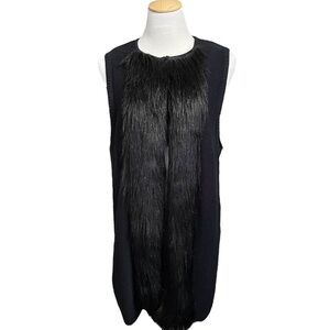 Ruby Road Black Long Faux Fur & Knit Sweater Vest Size XL